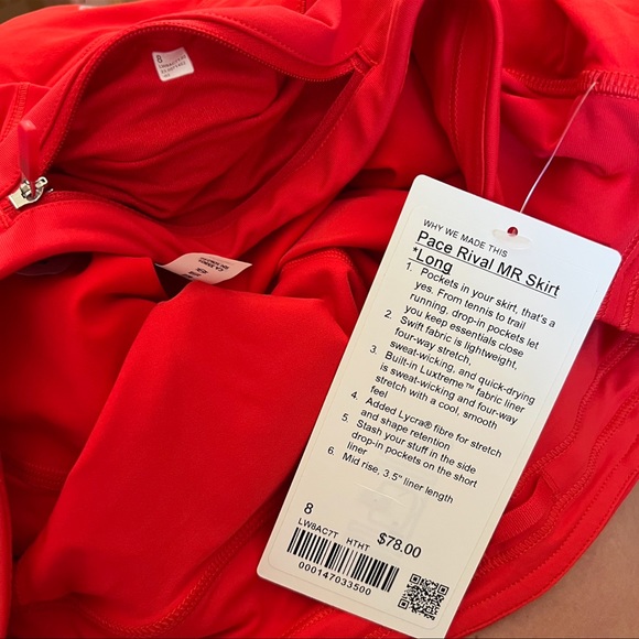 *Lululemon Pace Rival MR Skirt *Long Hot Heat - Picture 5 of 7